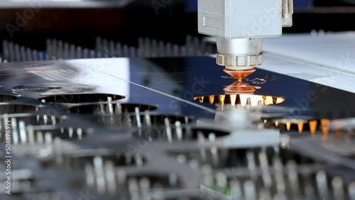 Cnc milling machine. Processing and laser cutting for metal in the industrial. Motion blur. Industrial exhibition of machine tools.