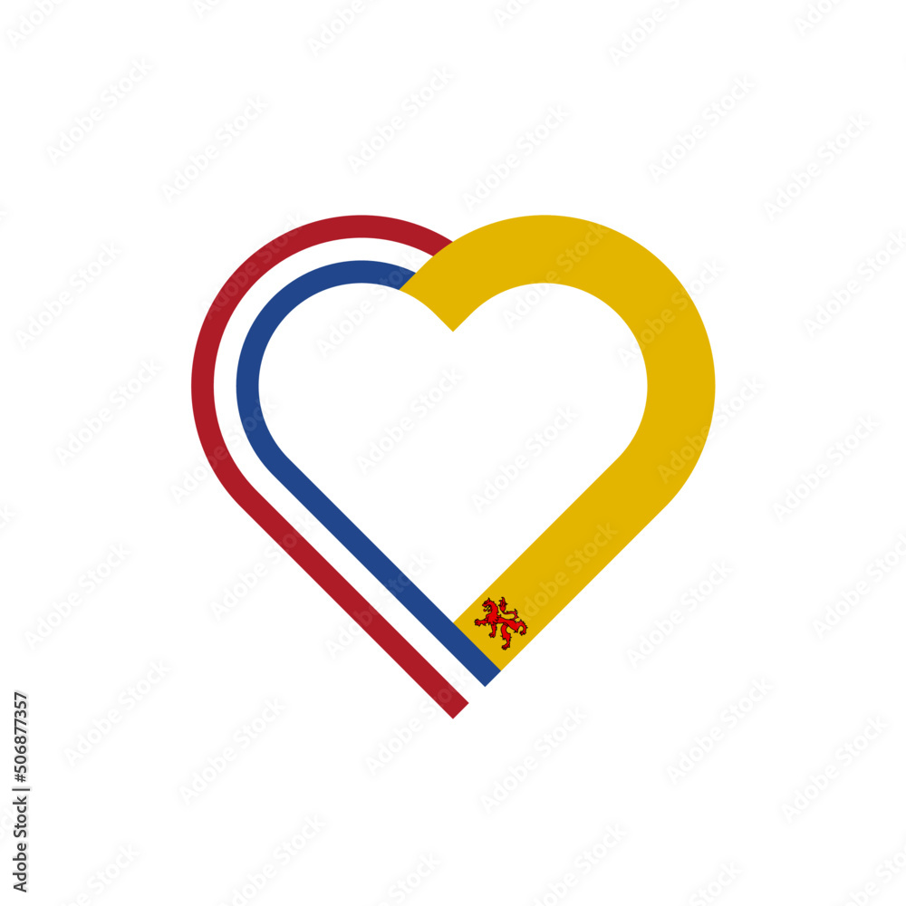 unity concept. heart ribbon icon of netherlands and south holland flags. vector illustration isolated on white background unity concept. heart ribbon icon of netherlands and south holland flags. vector illustration isolated on white background