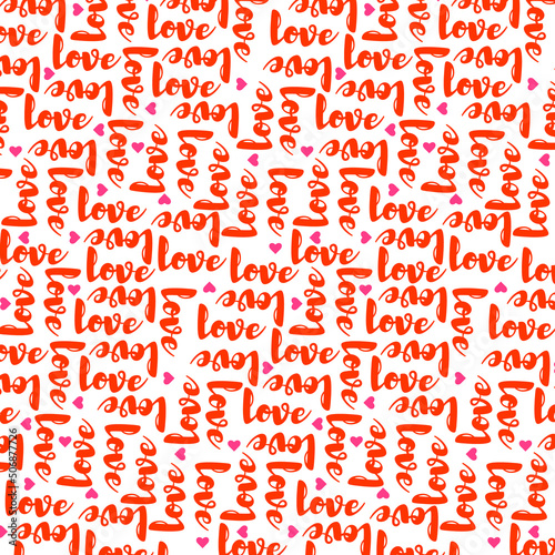 Valentines day vector patterns. Seamless heart pattern and love phrase. Abstract vector background.