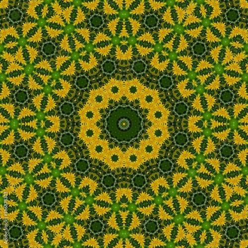 abstract floral background kaleidoscope yellow green, mandala