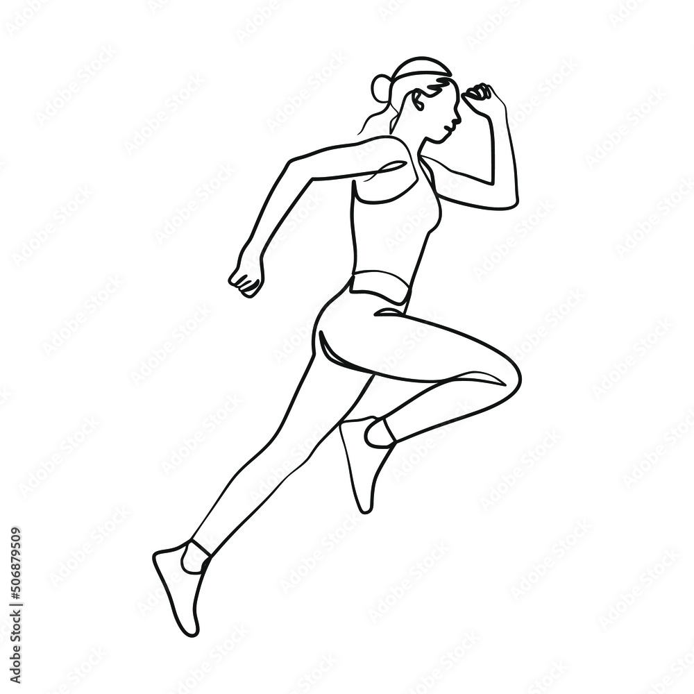 Continuous one line art drawing of woman running Continuous one line art drawing of woman running