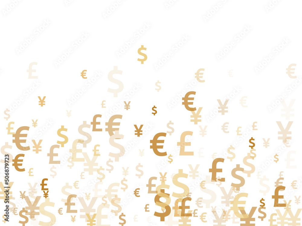 Euro dollar pound yen gold symbols scatter money vector background. Finance pattern. Currency