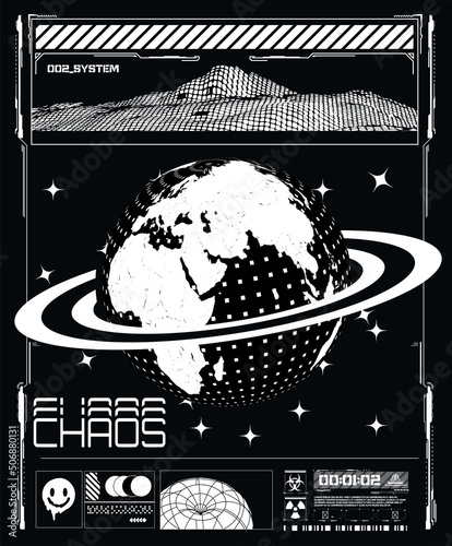 A modern abstract poster of the universe. In acid style, highlighted on a black background. Design for graphics on T-shirts, banners, fashion prints, T-shirts. Vector illustration