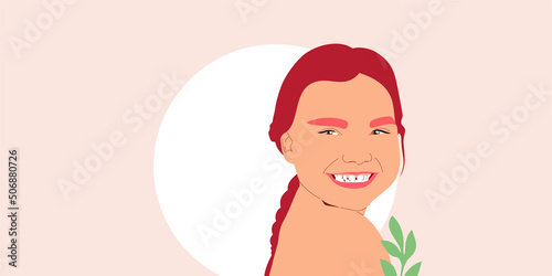 Portrait of happy cute child girl. The face of a smiling schoolgirl. Vector illustration.
