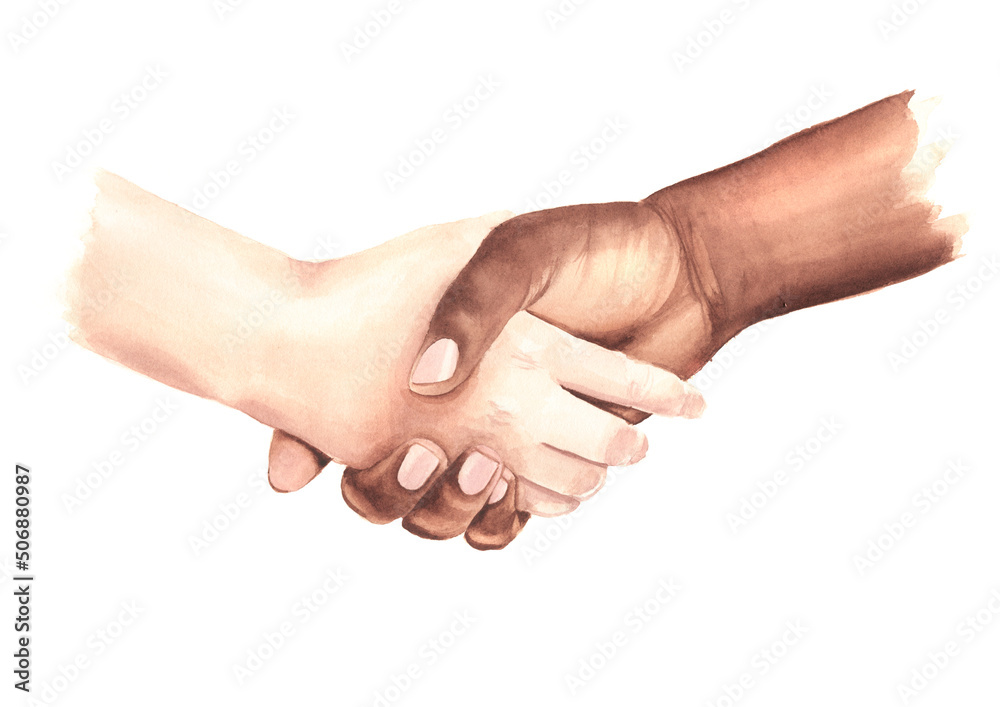 Multi-ethnic Handshake. Interracial friendship and cooperation. 