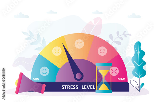 Stressmeter shows level of stress. Arrow indicates mild irritation. Indicator shows emotional state