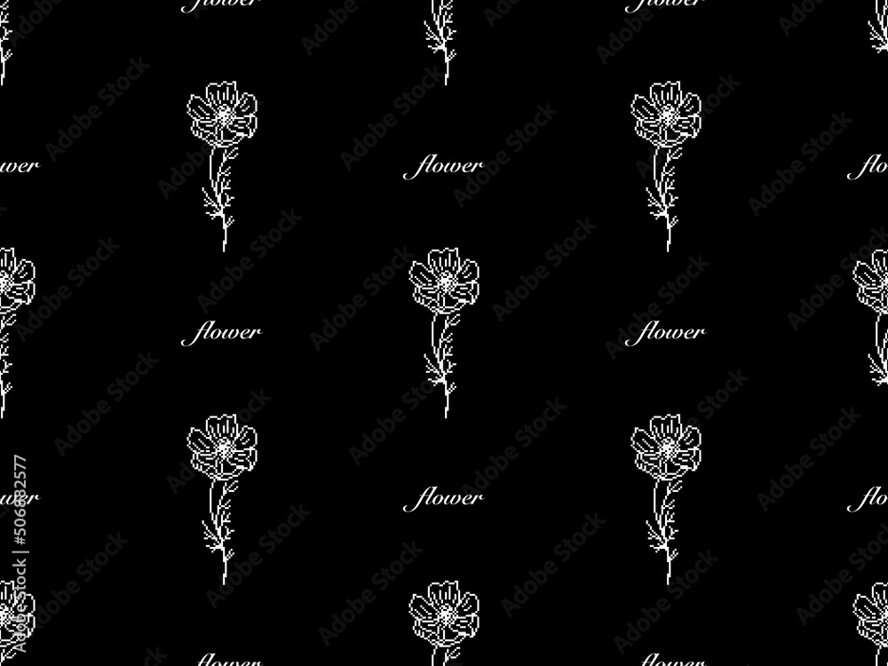 Flower cartoon character seamless pattern on black background. Pixel style Flower cartoon character seamless pattern on black background. Pixel style