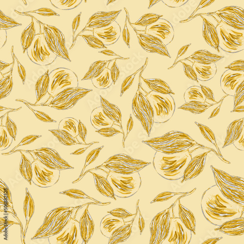 Creative seamless pattern with oranges. Oil paint effect. Bright summer print. Great design for any purposes 