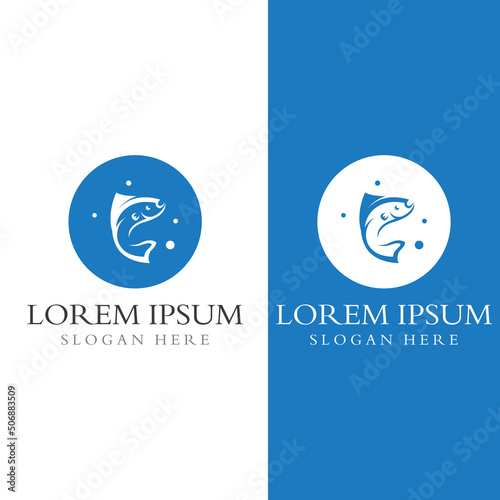 Fish logo, fishinghook, fish oil and seafood restaurant icon. With vector icon concept design illustration template