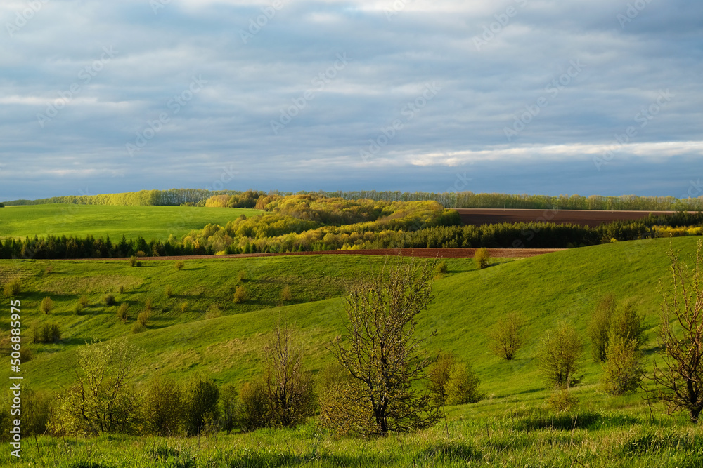 Beautiful landscape of expanses of green hills. Tatarstan, Russia