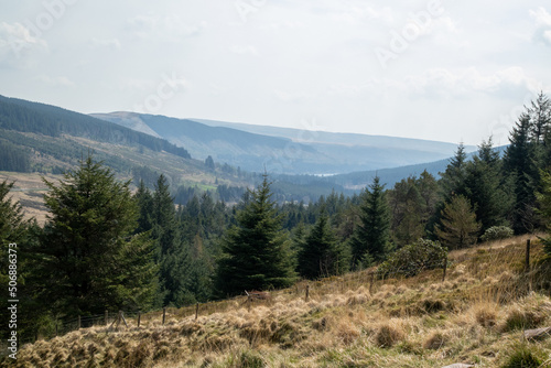A landscape image taken on a sunny day in the Welsh valley countryside.