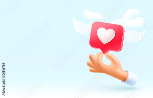 Hand holding heart social like icon, banner message. Vector