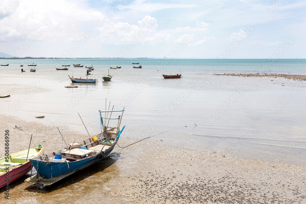 individaul fisherman boat landscape on ocean beach individaul fisherman boat landscape on ocean beach
