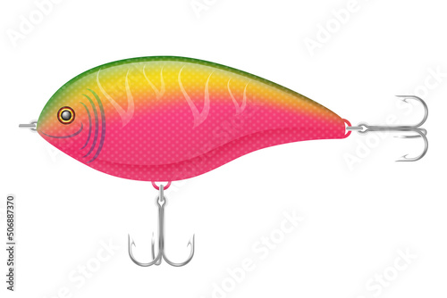 colored plastic wobbler with a triple hook for catching fish vector illustration
