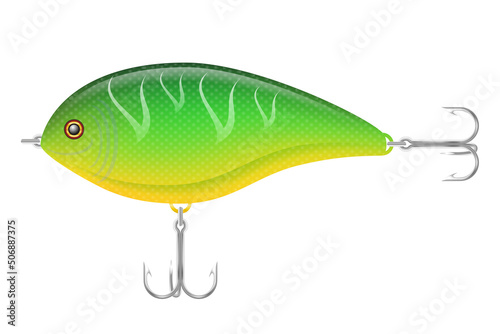 colored plastic wobbler with a triple hook for catching fish vector illustration