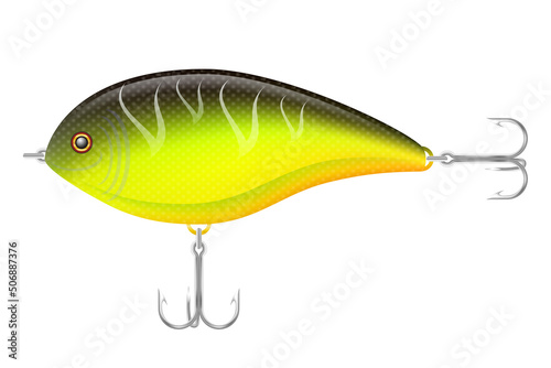 colored plastic wobbler with a triple hook for catching fish vector illustration