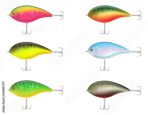 colored plastic wobbler with a triple hook for catching fish vector illustration
