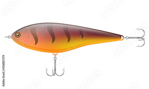colored plastic wobbler with a triple hook for catching fish vector illustration