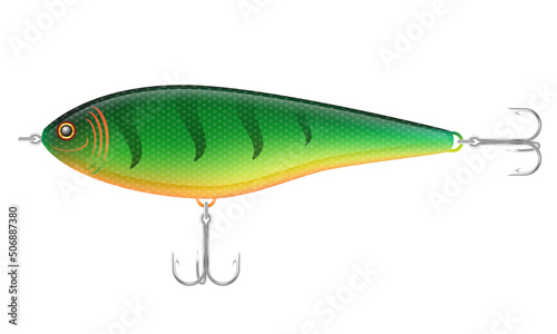 colored plastic wobbler with a triple hook for catching fish vector illustration