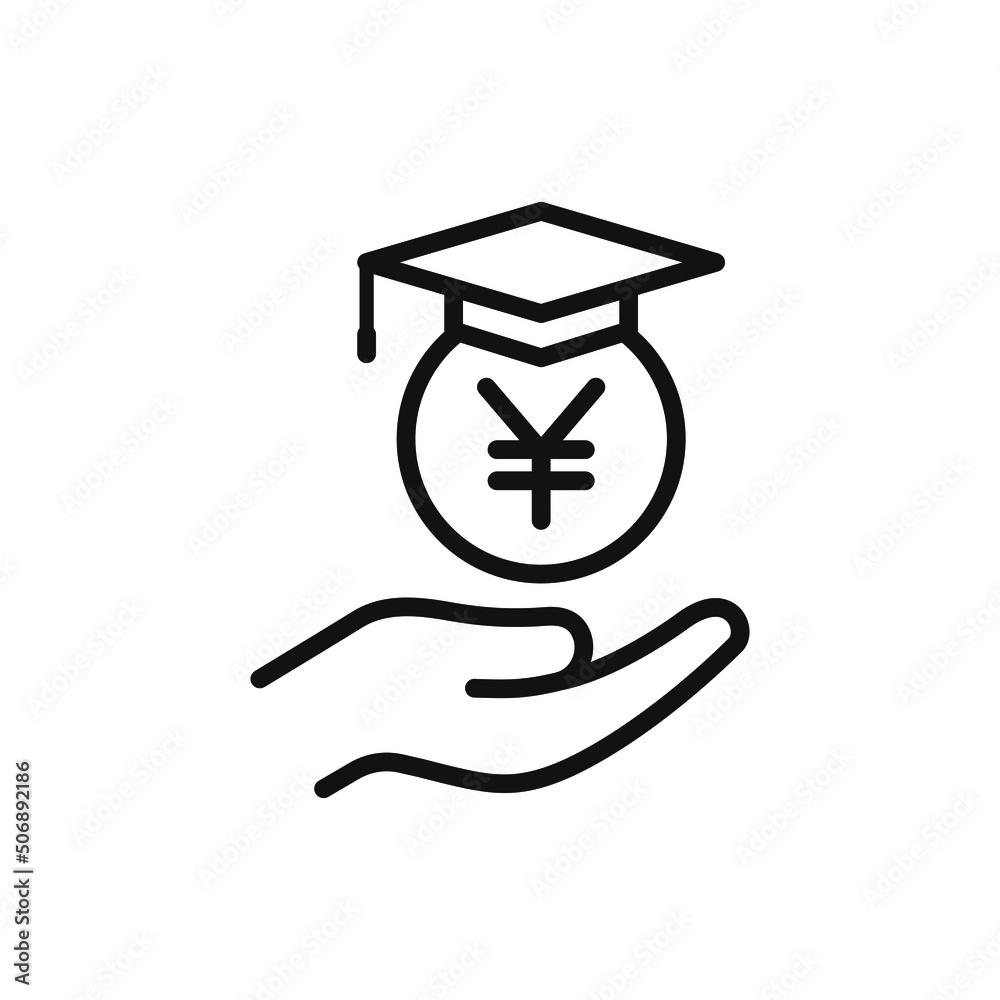 Student loans in yen. Academic scholarship line icon isolated on white background. Vector illustration Student loans in yen. Academic scholarship line icon isolated on white background. Vector illustration