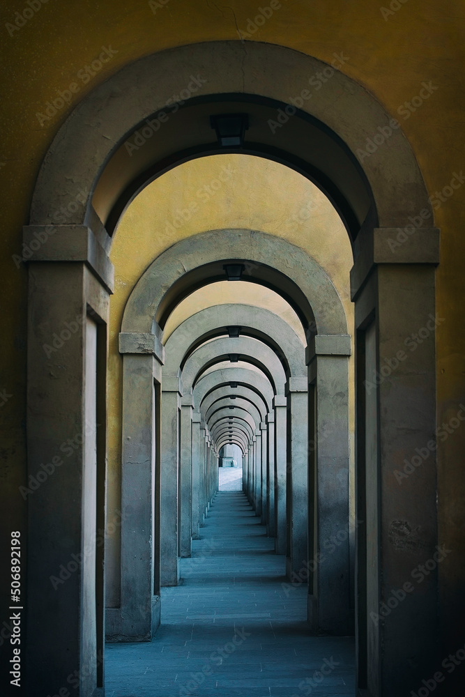 Corridor of arches in Firenze, Italy