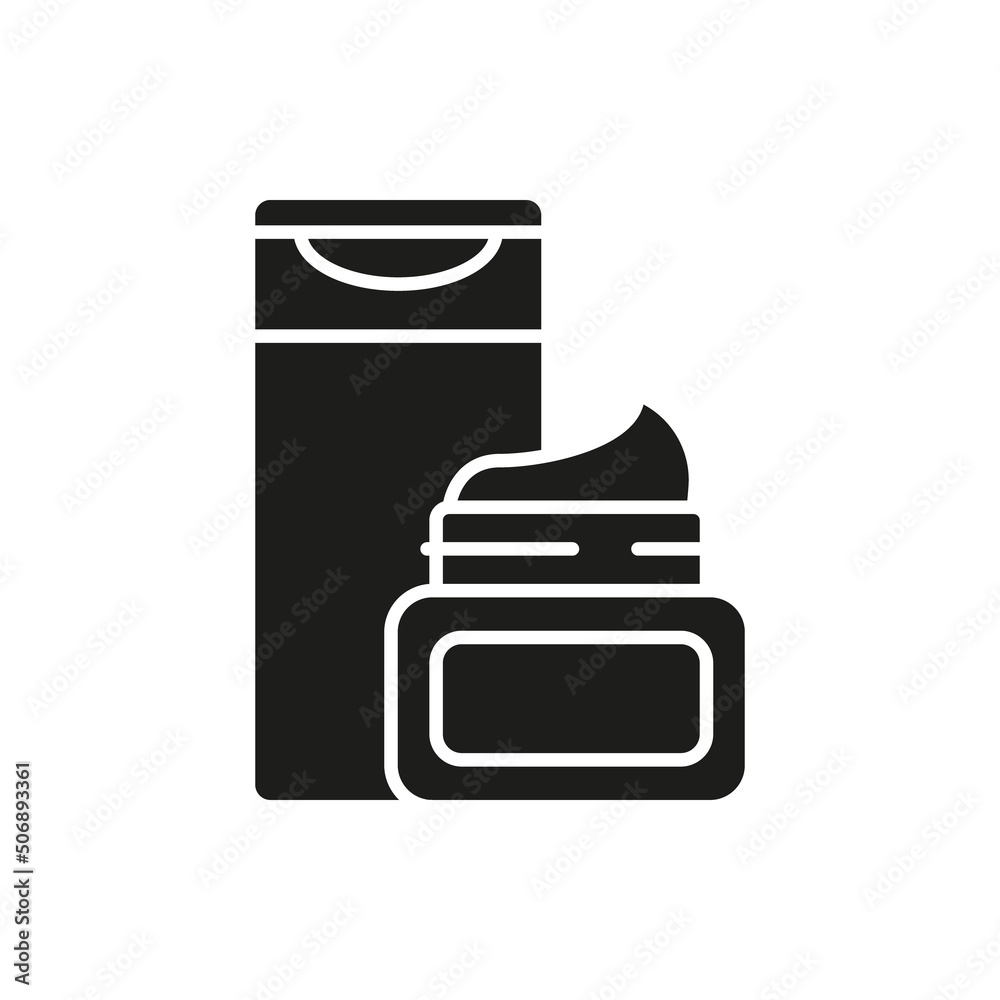 Container for Hair Care Products Silhouette Icon. Jar of Lotion, Shampoo, Balsam, Mask for Hair Black Pictogram. Package for Cosmetic Product Icon. Isolated Vector Illustration