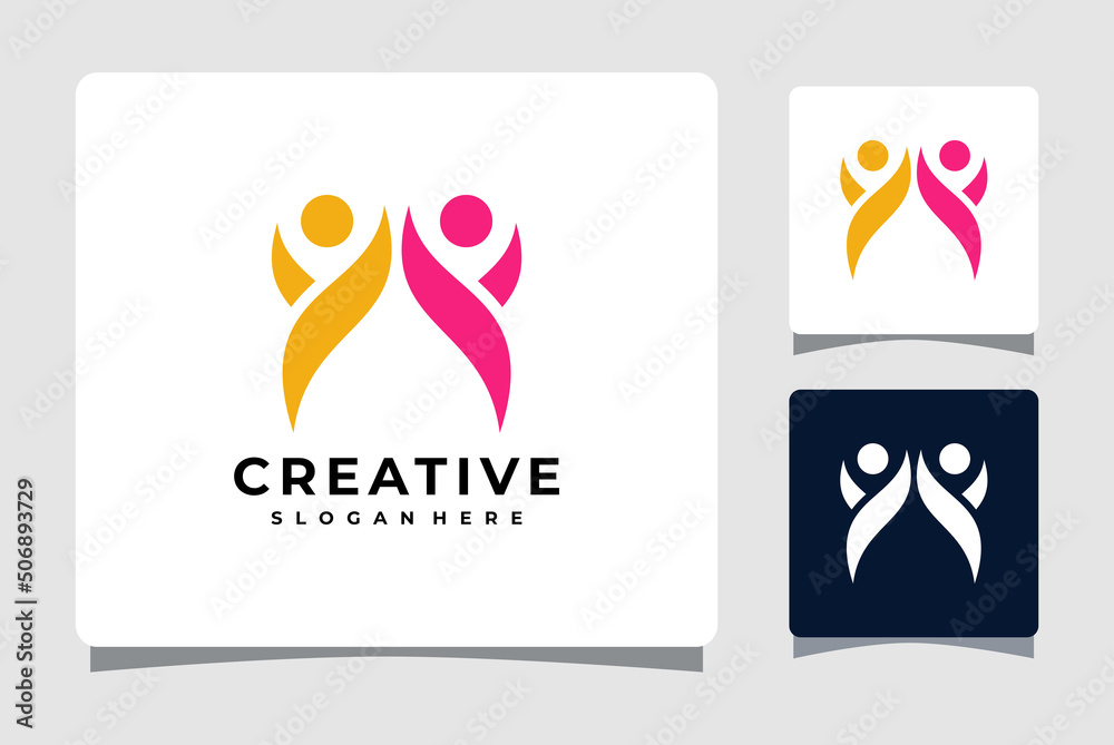 Fototapeta premium Colorful Abstract Happy People Logo Template With Business Card Design Inspiration
