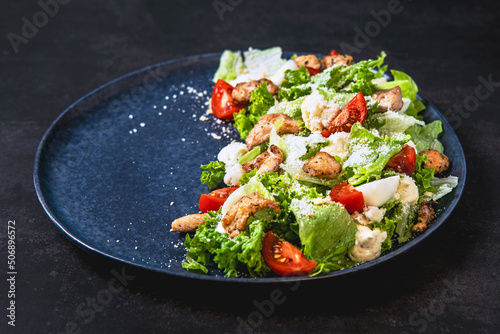 Fresh and tasty salad with grilled chicken and fresh vegetables.