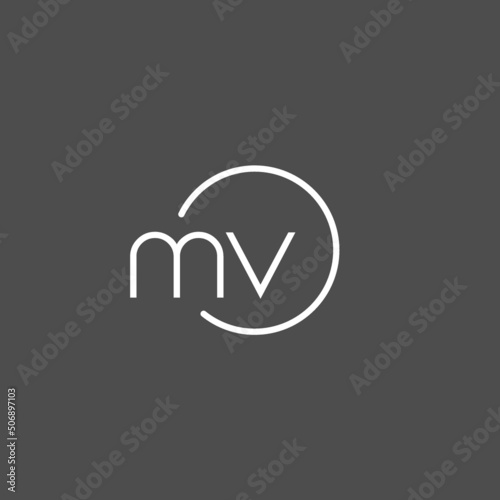 Letter MV logo monogram with circles line style, simple but elegant logo design