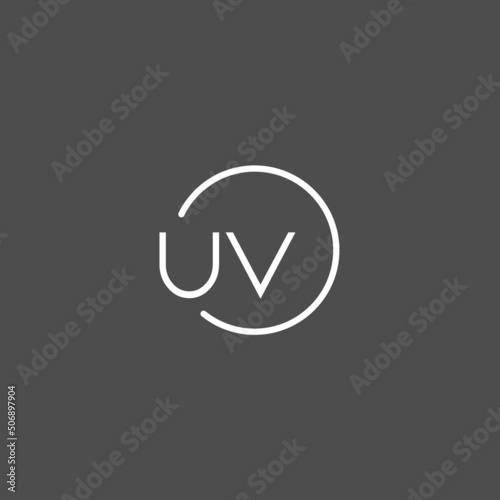 Letter UV logo monogram with circles line style, simple but elegant logo design