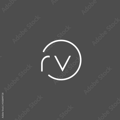 Letter RV logo monogram with circles line style, simple but elegant logo design
