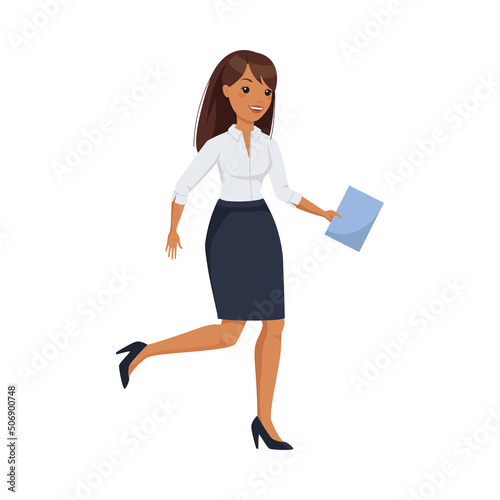 Office Woman Character Wearing White Blouse and Skirt Running Vector Illustration