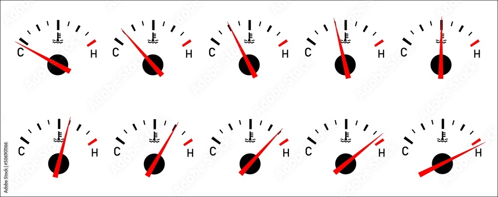 Heat gauge symbol for gasoline and diesel engines.