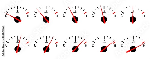 Heat gauge symbol for gasoline and diesel engines.
