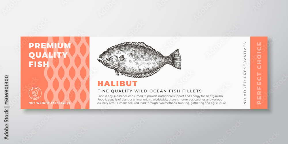 Premium Quality Seabass Vector Packaging Label Design Modern Typography and Hand Drawn Fish Silhouette Seafood Product Background Layout