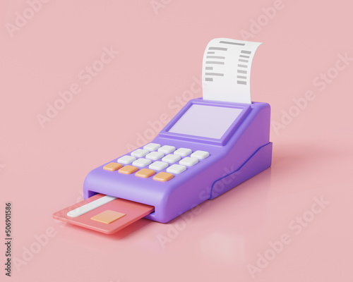 Fototapeta Pos terminal with receipt and credit card