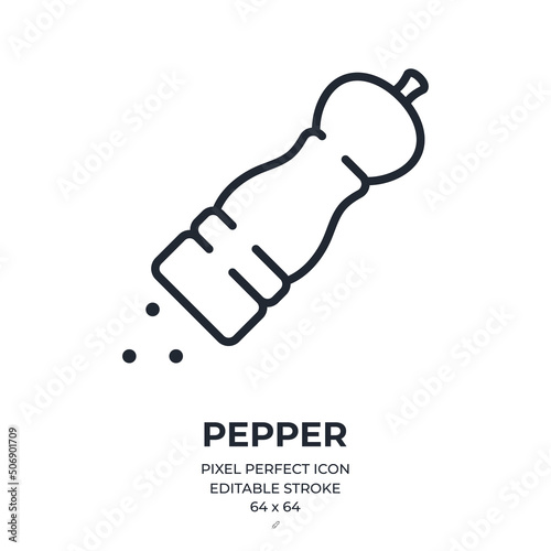 Tela Pepper grinder editable stroke outline icon isolated on white background flat vector illustration