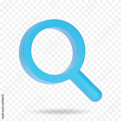 3D render magnifier icon. Search, exploration or investigation concept minimal vector illustration.