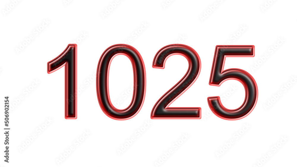 red 1025 number 3d effect white background red 1025 number 3d effect white background