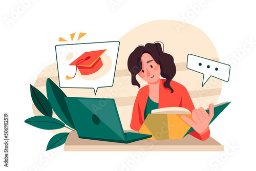 Women doing an online certificate course Illustration concept. Flat illustration isolated on white background.