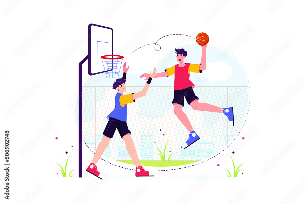 Fototapeta premium Students playing basketball on the ground