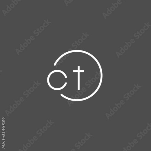 Letter CT logo monogram with circles line style, simple but elegant logo design