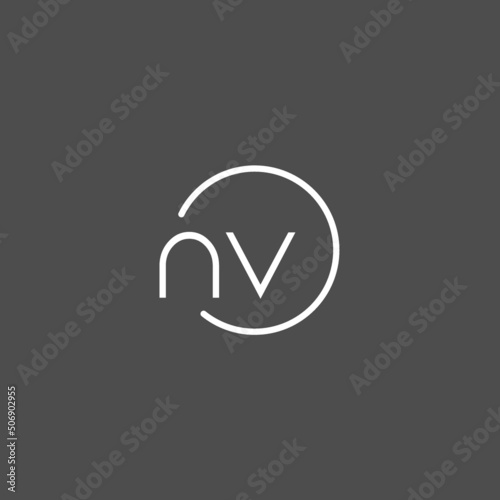Letter NV logo monogram with circles line style, simple but elegant logo design