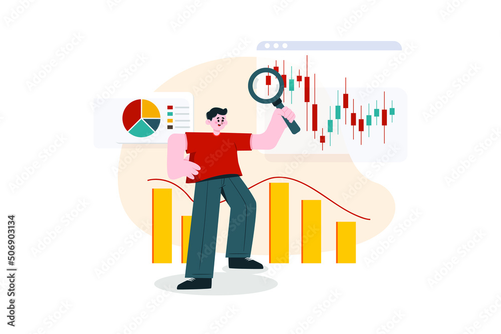 Stock Market Research Illustration concept. Flat illustration isolated on white background.