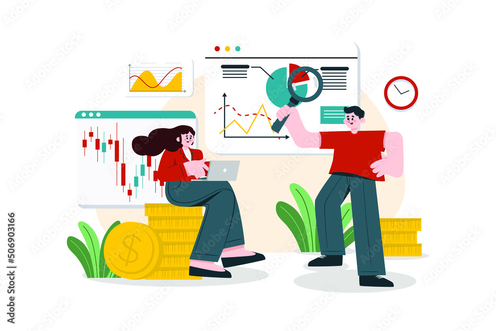 Fototapeta premium Stock Market analysis Illustration concept. Flat illustration isolated on white background.