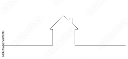 One continuous line drawing of house building. Symbol home architecture and development property project in simple linear style. Real estate concept. Editable stroke. Doodle vector illustration