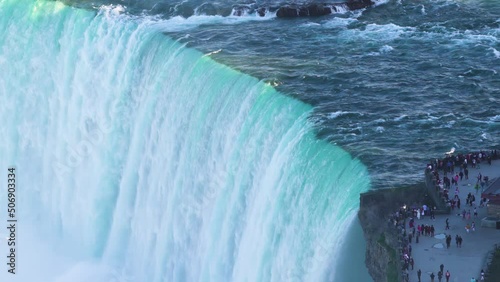4K Slow Motion Sequence of Niagara Falls, Canada - Slow motion of the Horseshoe Falls during a sunny day as seen from the Skylon Tower