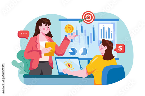 People doing Crypto Trading Course Illustration concept. Flat illustration isolated on white background.