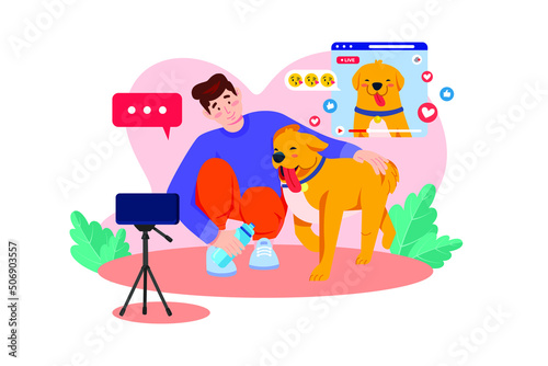 Man shooting vlog with the pet dog