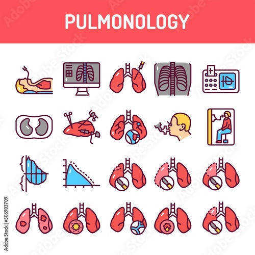 Back diseases line icons set. Isolated vector element. photo